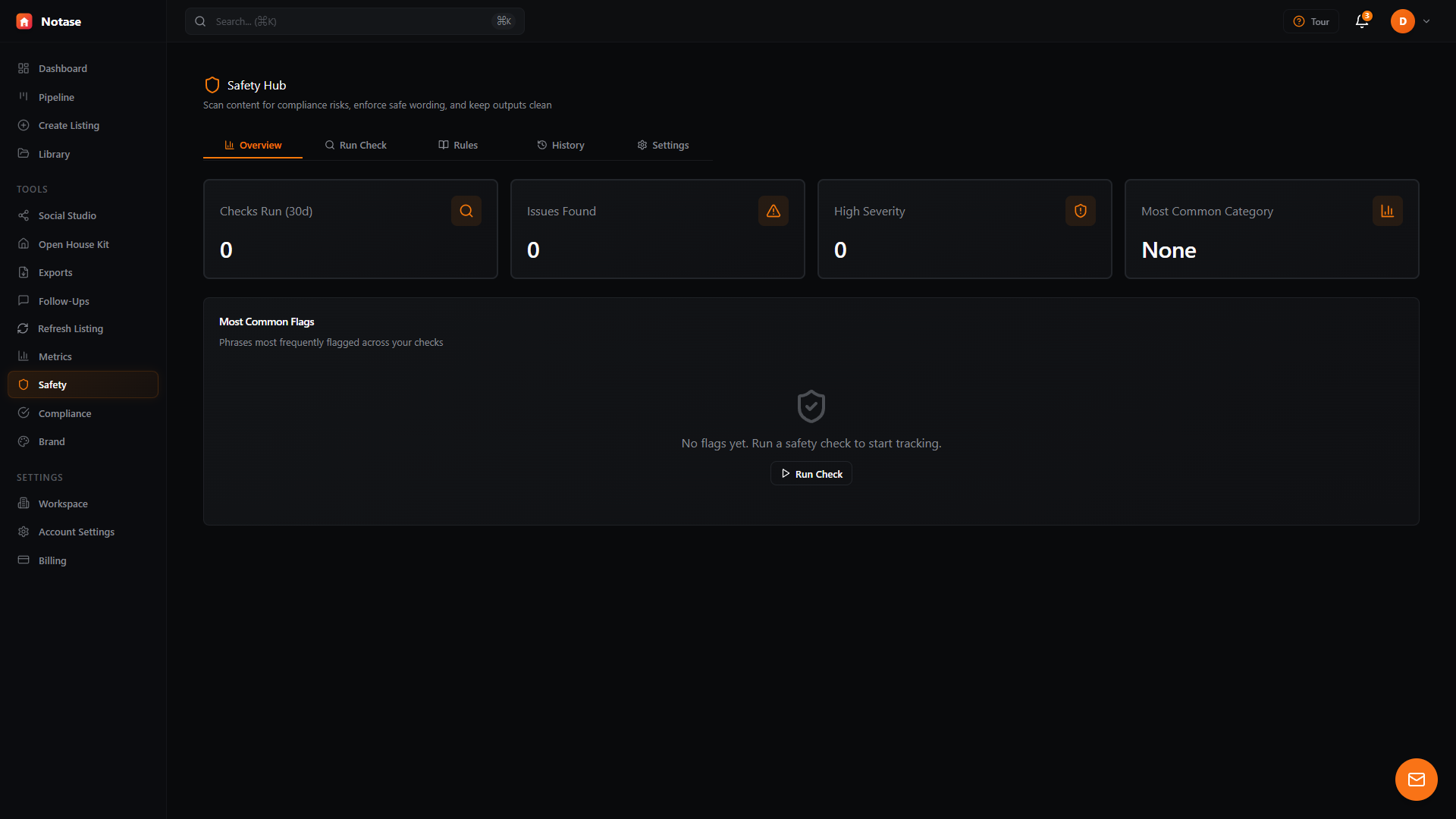 Notase Safety Hub with compliance checks